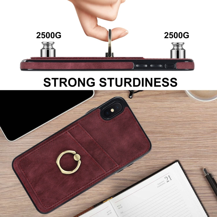 For iPhone XS Max Vintage Patch Leather Phone Case with Ring Holder