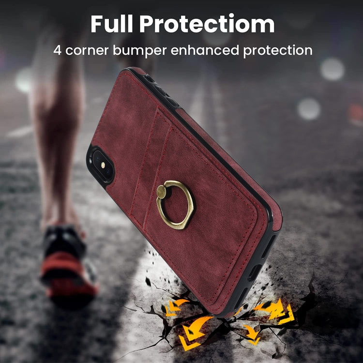 For iPhone XS Max Vintage Patch Leather Phone Case with Ring Holder