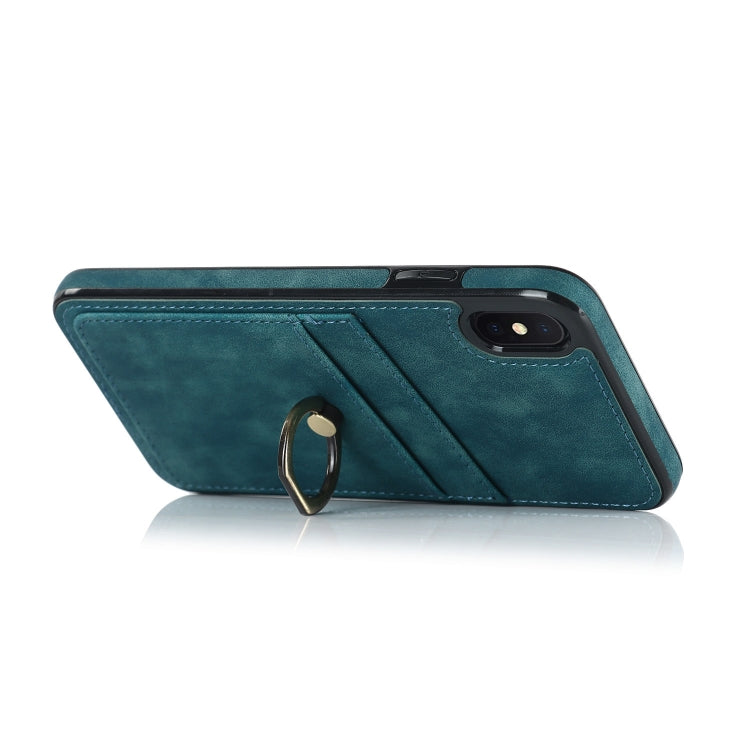 For iPhone XS Max Vintage Patch Leather Phone Case with Ring Holder