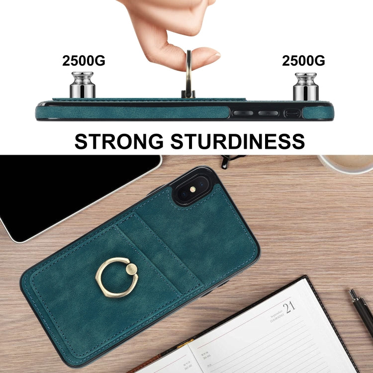 For iPhone XS Max Vintage Patch Leather Phone Case with Ring Holder