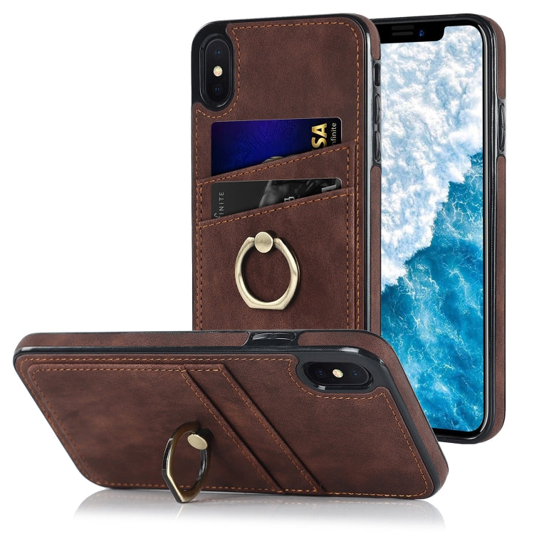 For iPhone XS Max Vintage Patch Leather Phone Case with Ring Holder