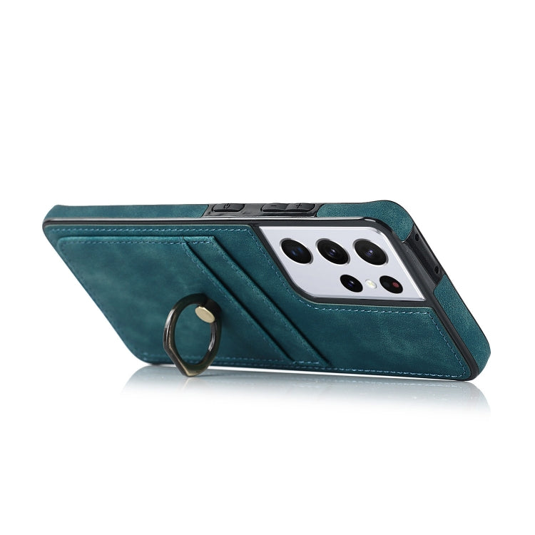 For Samsung Galaxy S21 Ultra 5G Vintage Patch Leather Phone Case with Ring Holder