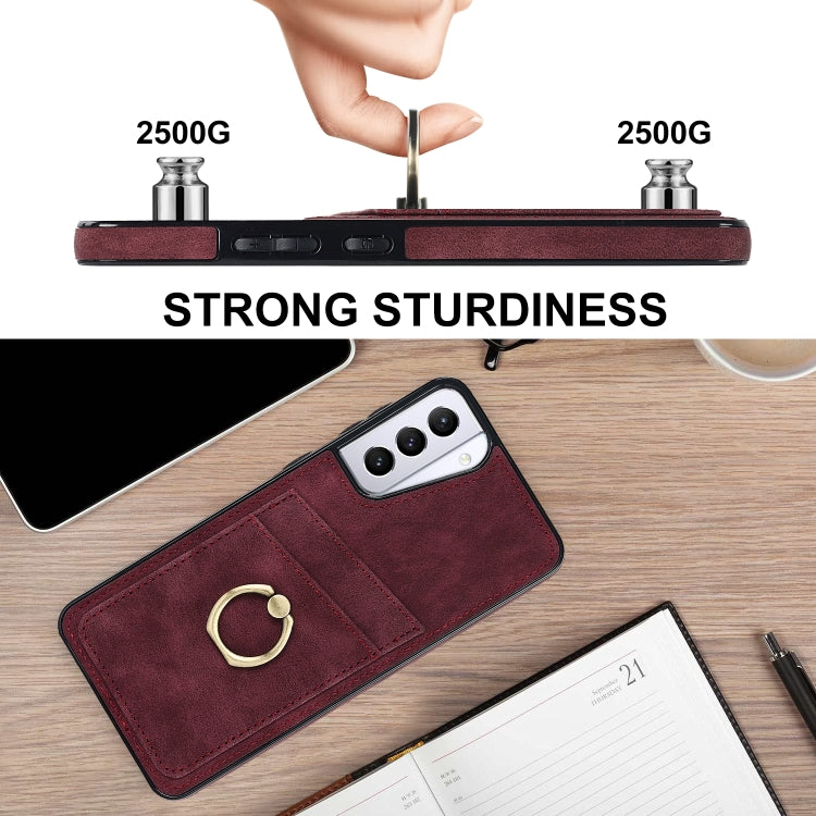 For Samsung Galaxy S21 5G Vintage Patch Leather Phone Case with Ring Holder