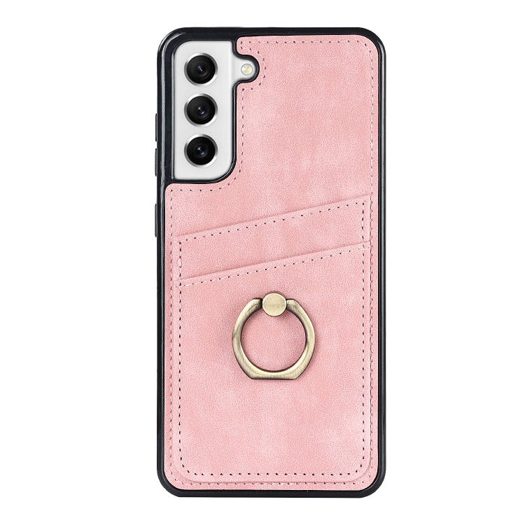 For Samsung Galaxy S21 FE 5G Vintage Patch Leather Phone Case with Ring Holder