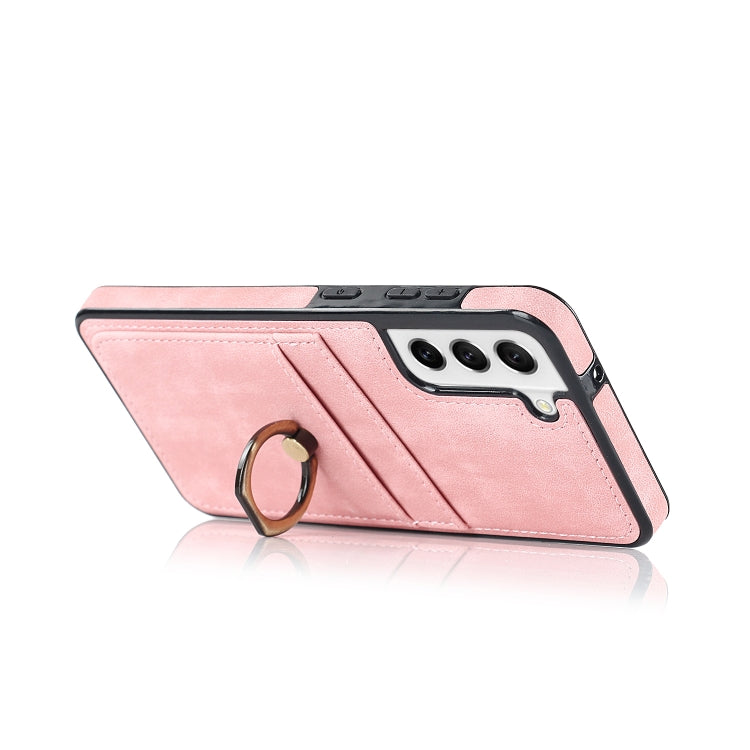 For Samsung Galaxy S21 FE 5G Vintage Patch Leather Phone Case with Ring Holder