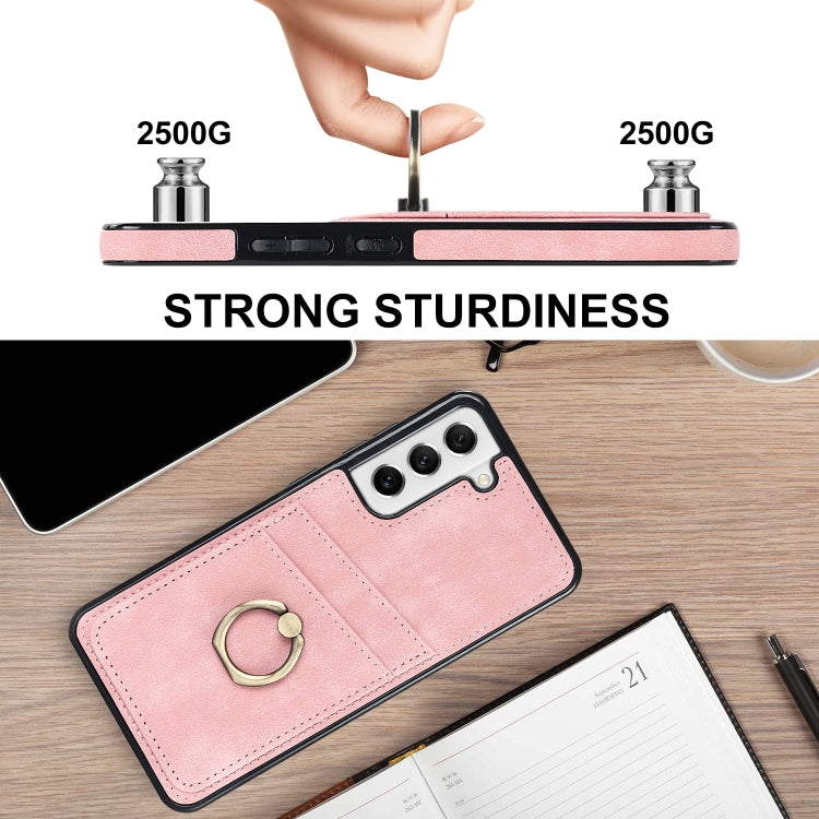 For Samsung Galaxy S21 FE 5G Vintage Patch Leather Phone Case with Ring Holder