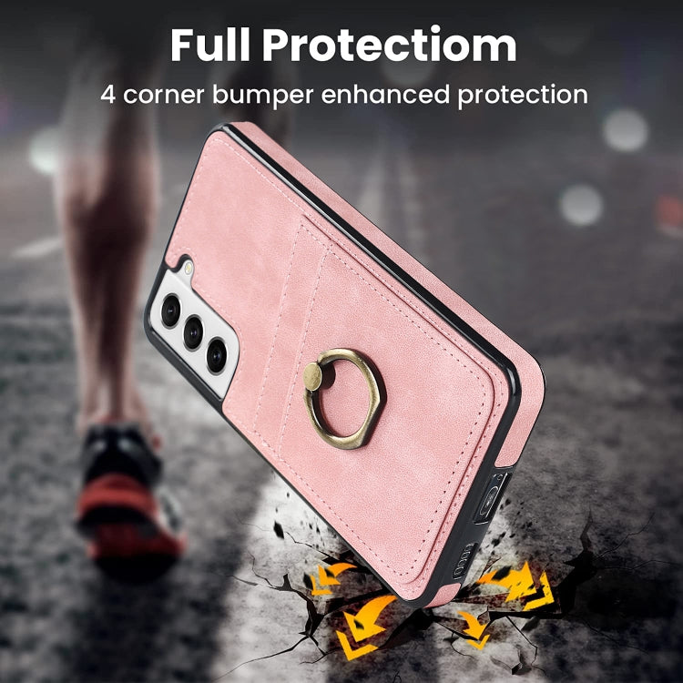 For Samsung Galaxy S21 FE 5G Vintage Patch Leather Phone Case with Ring Holder