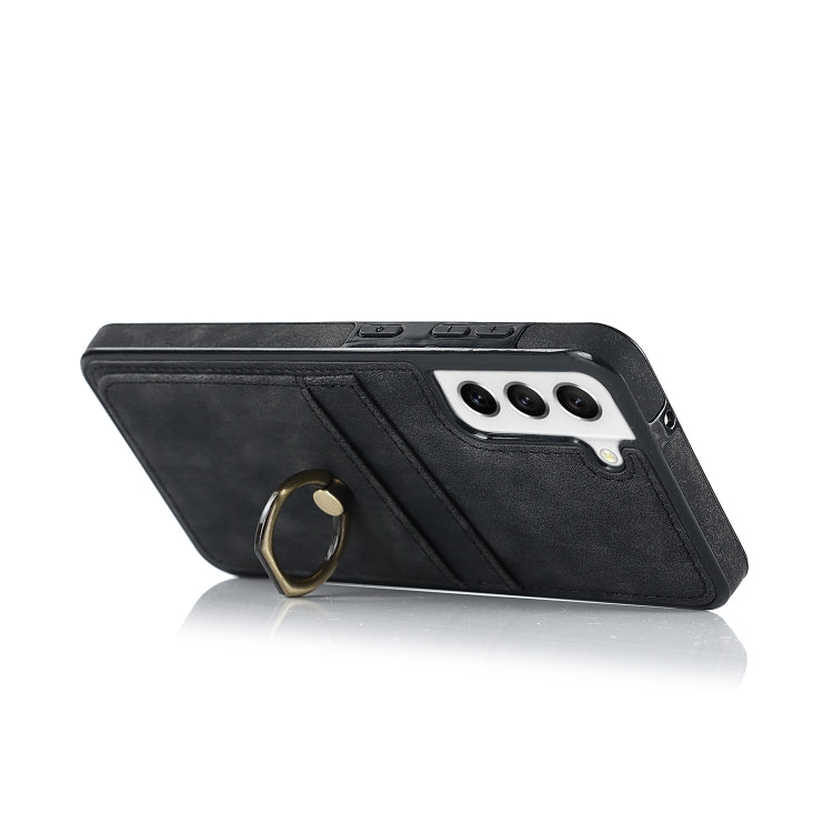 For Samsung Galaxy S21 FE 5G Vintage Patch Leather Phone Case with Ring Holder