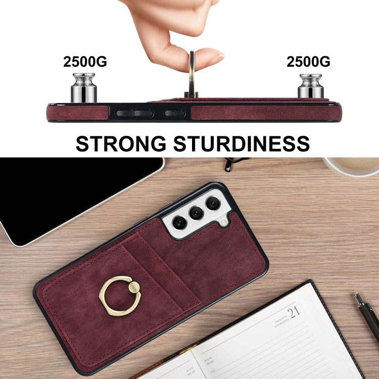 For Samsung Galaxy S21 FE 5G Vintage Patch Leather Phone Case with Ring Holder