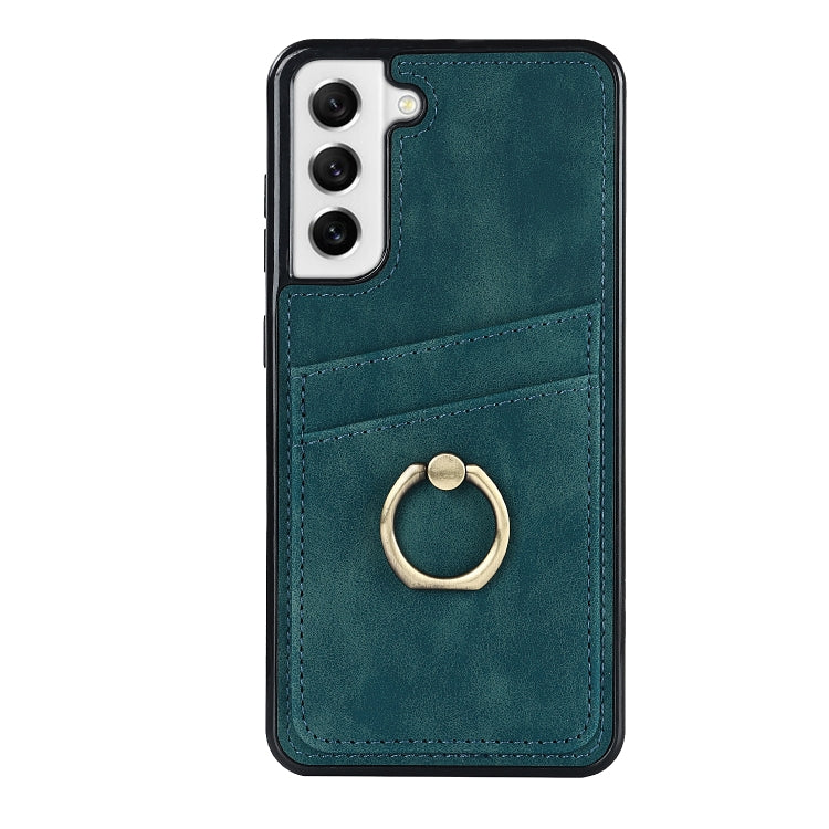 For Samsung Galaxy S21 FE 5G Vintage Patch Leather Phone Case with Ring Holder
