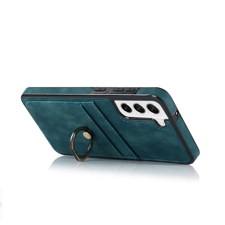 For Samsung Galaxy S21 FE 5G Vintage Patch Leather Phone Case with Ring Holder