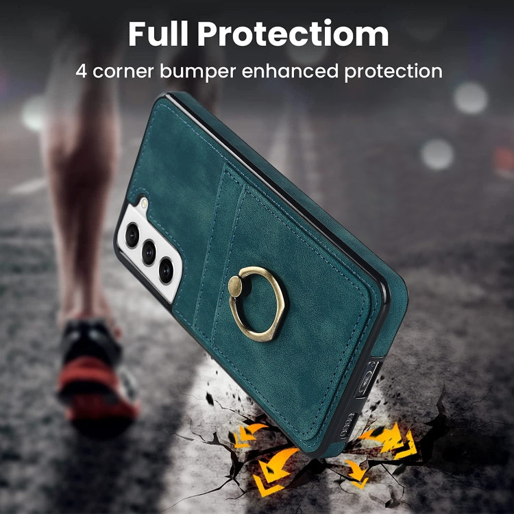 For Samsung Galaxy S21 FE 5G Vintage Patch Leather Phone Case with Ring Holder
