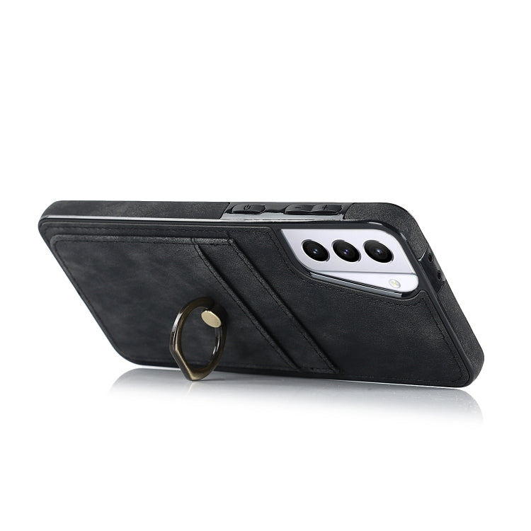 For Samsung Galaxy S21+ 5G Vintage Patch Leather Phone Case with Ring Holder
