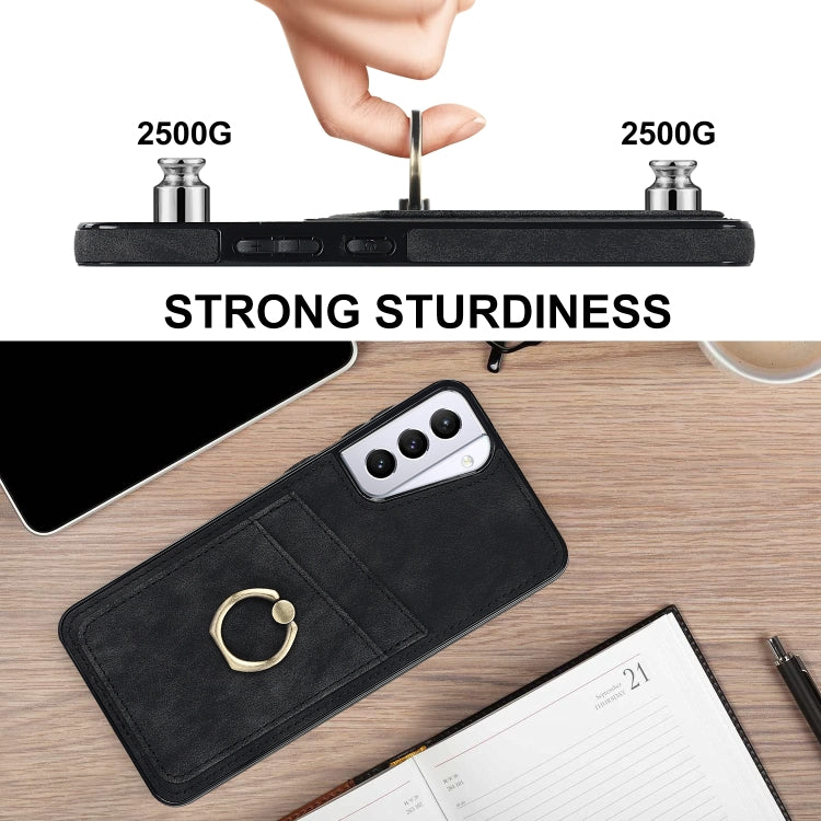 For Samsung Galaxy S21+ 5G Vintage Patch Leather Phone Case with Ring Holder