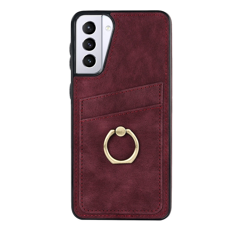 For Samsung Galaxy S21+ 5G Vintage Patch Leather Phone Case with Ring Holder