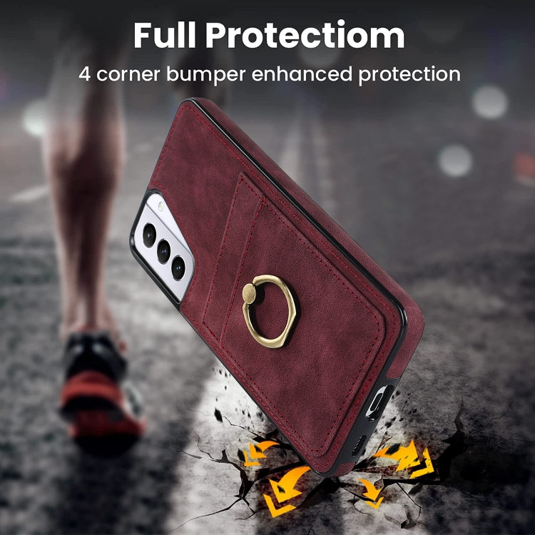 For Samsung Galaxy S21+ 5G Vintage Patch Leather Phone Case with Ring Holder