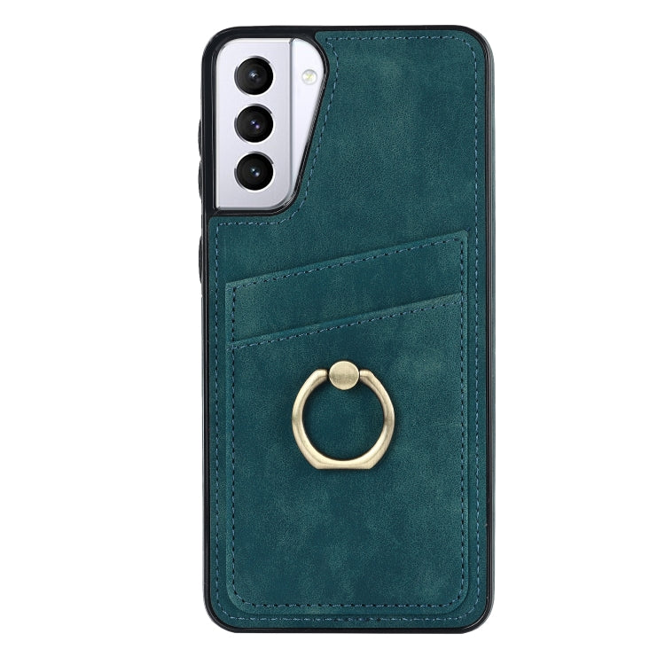 For Samsung Galaxy S21+ 5G Vintage Patch Leather Phone Case with Ring Holder