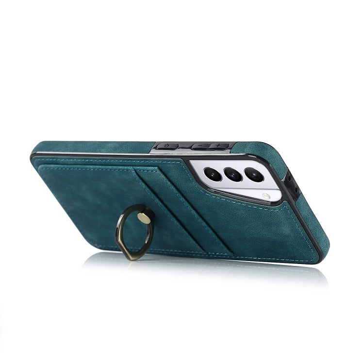 For Samsung Galaxy S21+ 5G Vintage Patch Leather Phone Case with Ring Holder