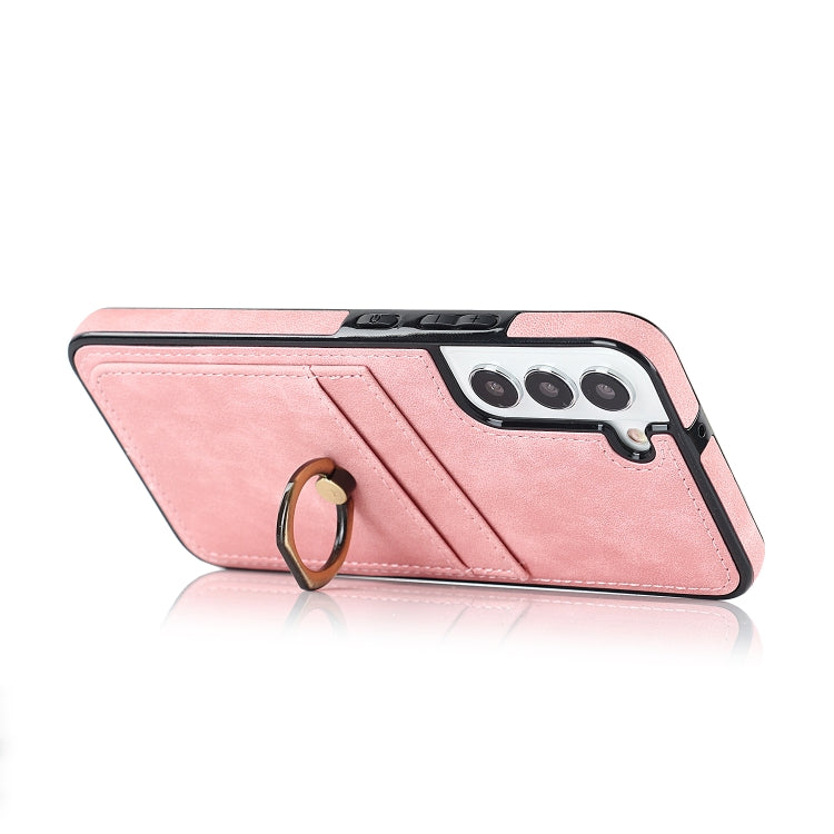 For Samsung Galaxy S22 5G Vintage Patch Leather Phone Case with Ring Holder