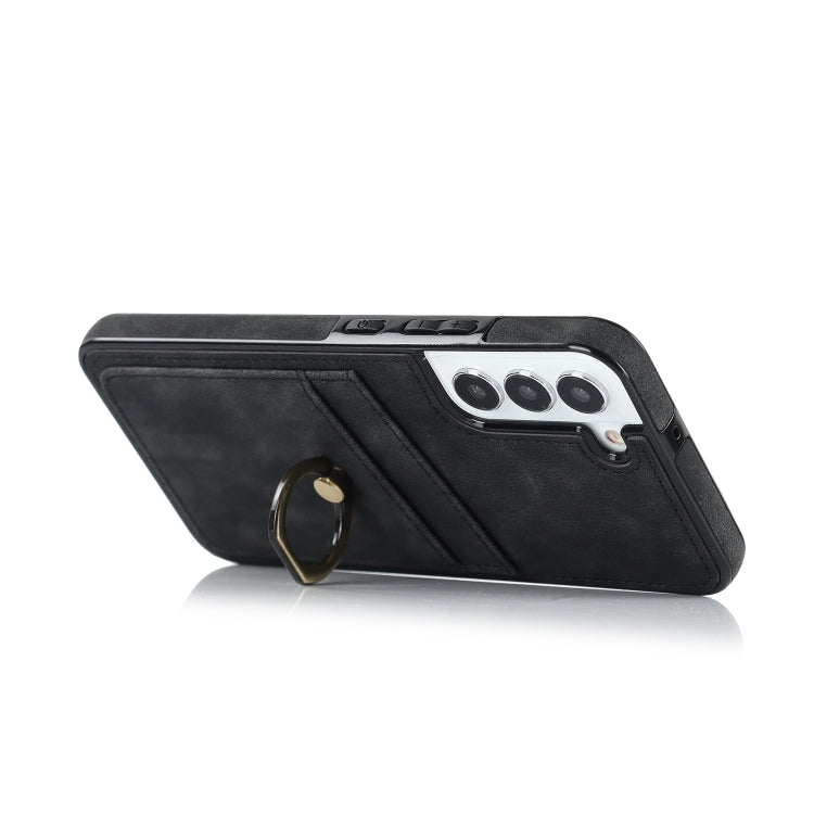 For Samsung Galaxy S22 5G Vintage Patch Leather Phone Case with Ring Holder