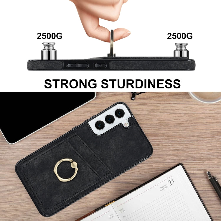 For Samsung Galaxy S22 5G Vintage Patch Leather Phone Case with Ring Holder