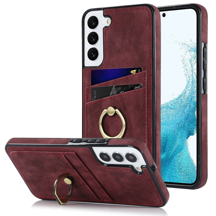 For Samsung Galaxy S22 5G Vintage Patch Leather Phone Case with Ring Holder