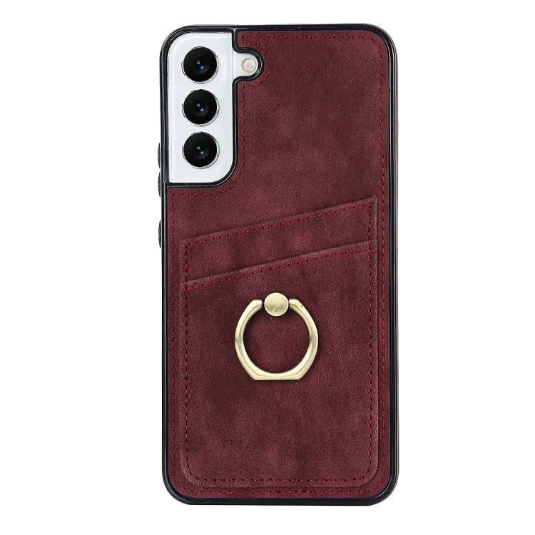 For Samsung Galaxy S22 5G Vintage Patch Leather Phone Case with Ring Holder