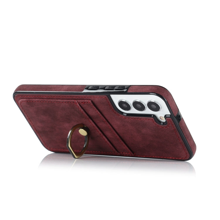 For Samsung Galaxy S22 5G Vintage Patch Leather Phone Case with Ring Holder