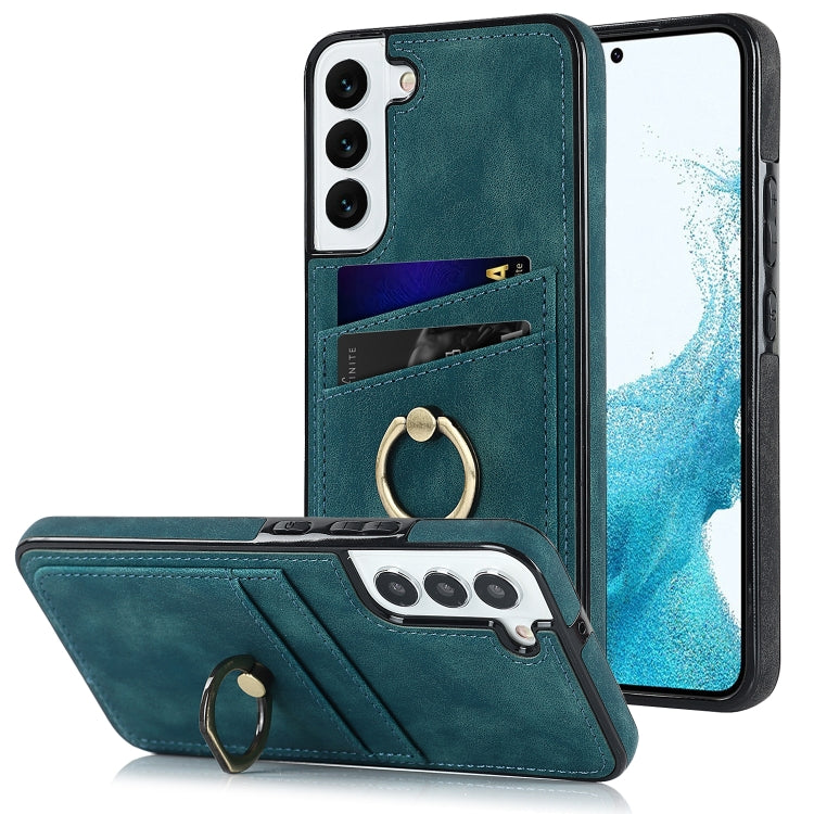 For Samsung Galaxy S22 5G Vintage Patch Leather Phone Case with Ring Holder