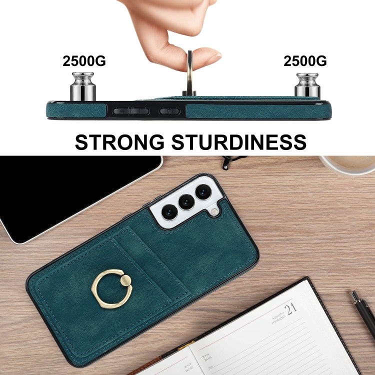 For Samsung Galaxy S22 5G Vintage Patch Leather Phone Case with Ring Holder