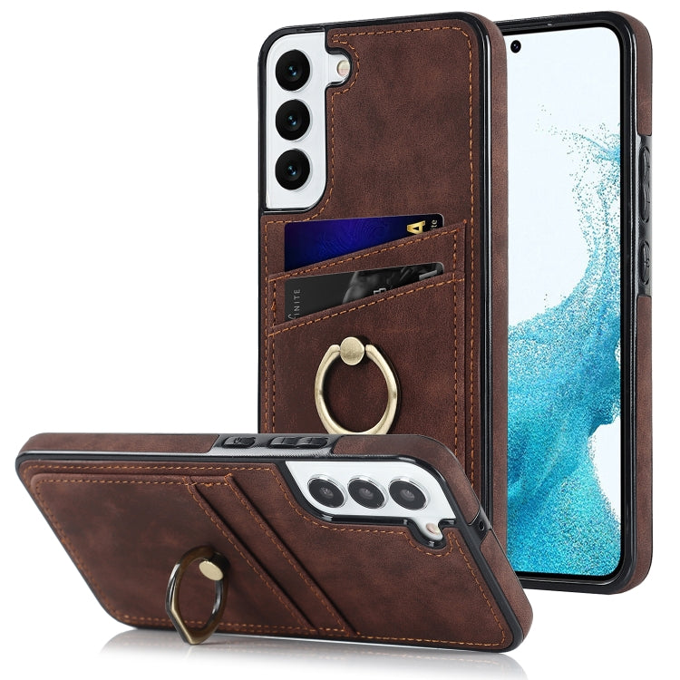 For Samsung Galaxy S22 5G Vintage Patch Leather Phone Case with Ring Holder