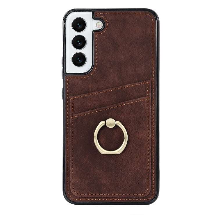 For Samsung Galaxy S22 5G Vintage Patch Leather Phone Case with Ring Holder
