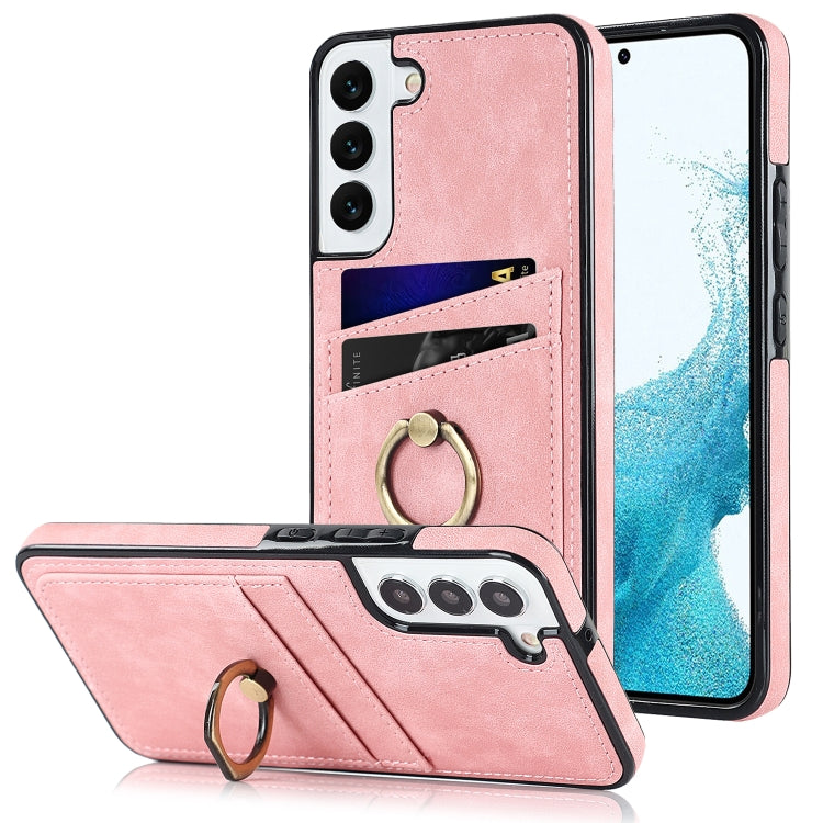 For Samsung Galaxy S22+ 5G Vintage Patch Leather Phone Case with Ring Holder