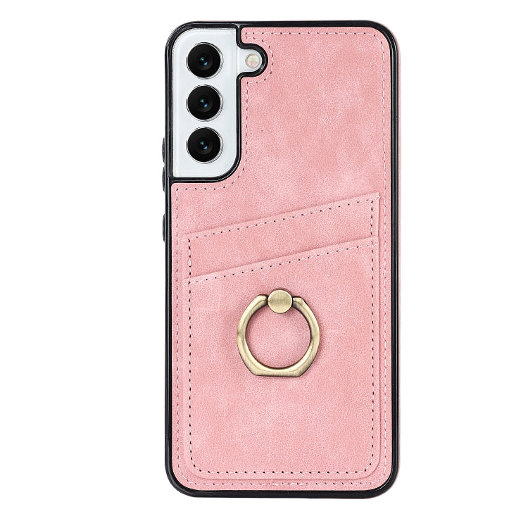 For Samsung Galaxy S22+ 5G Vintage Patch Leather Phone Case with Ring Holder