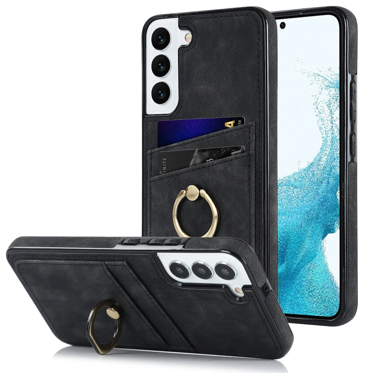 For Samsung Galaxy S22+ 5G Vintage Patch Leather Phone Case with Ring Holder