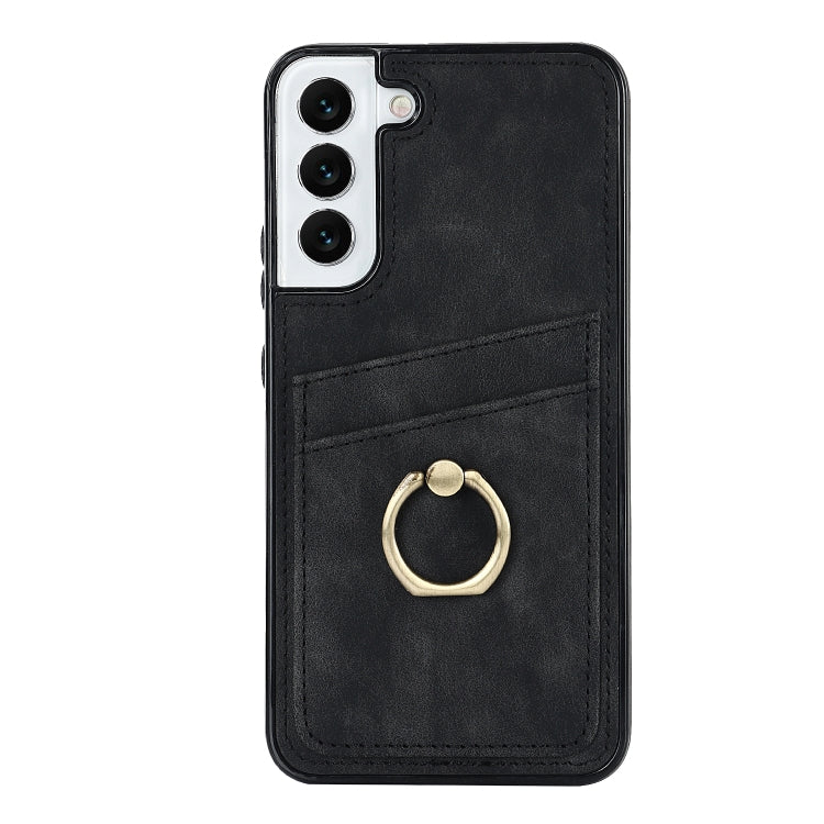 For Samsung Galaxy S22+ 5G Vintage Patch Leather Phone Case with Ring Holder
