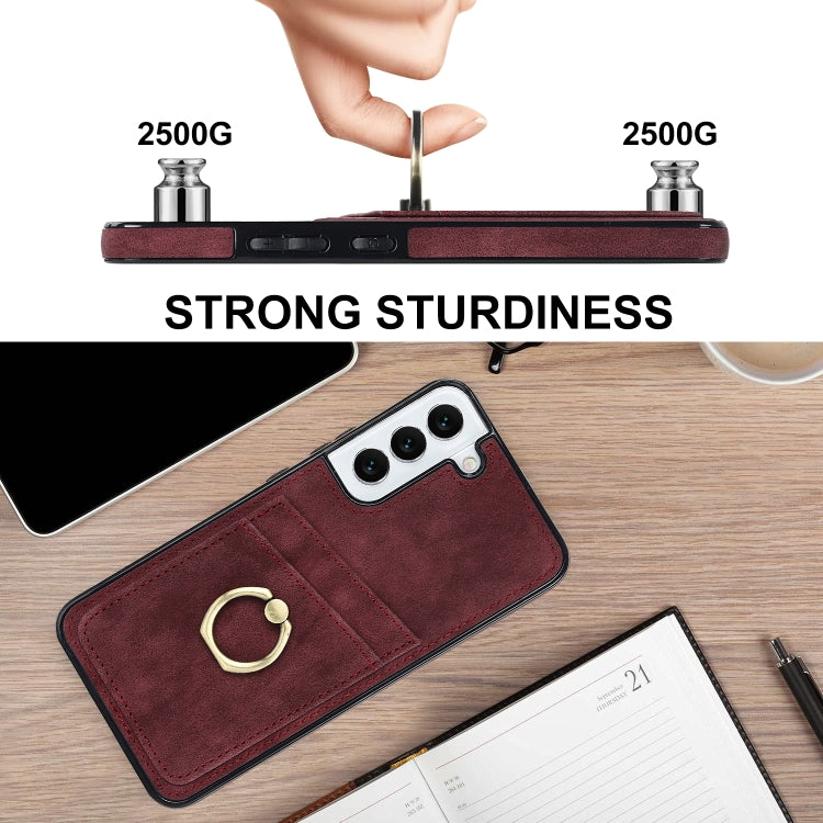 For Samsung Galaxy S22+ 5G Vintage Patch Leather Phone Case with Ring Holder