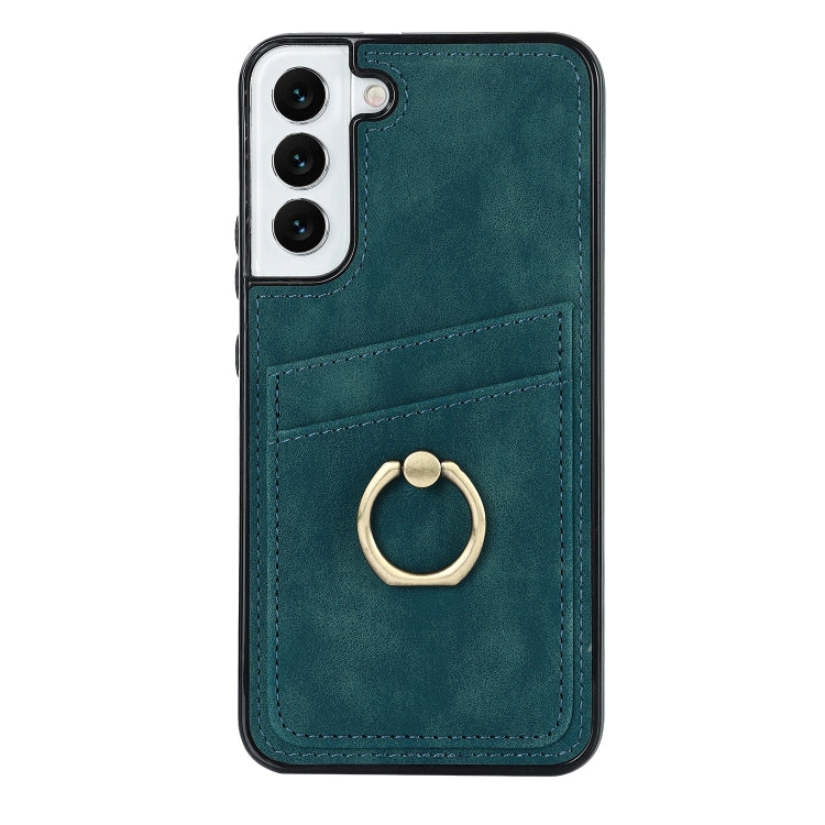 For Samsung Galaxy S22+ 5G Vintage Patch Leather Phone Case with Ring Holder