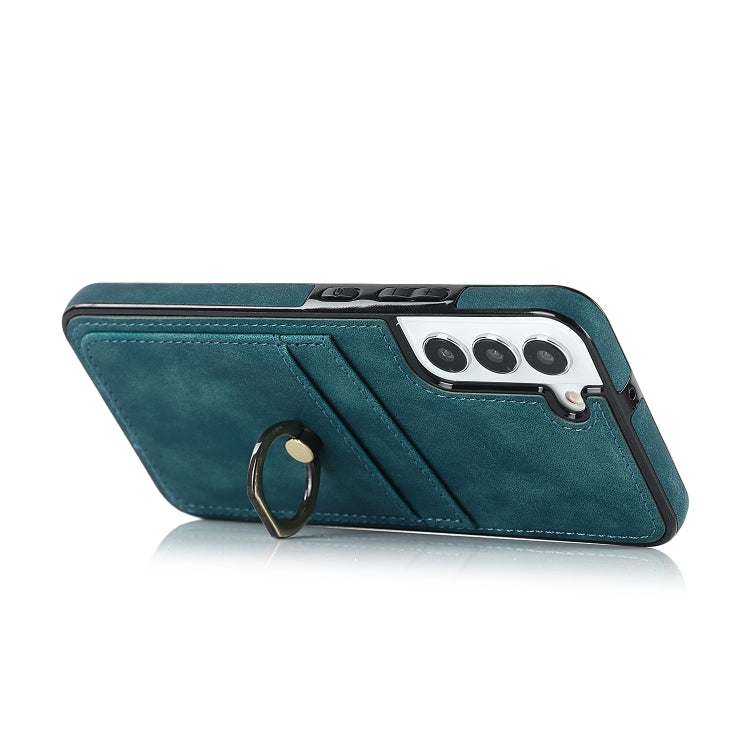 For Samsung Galaxy S22+ 5G Vintage Patch Leather Phone Case with Ring Holder