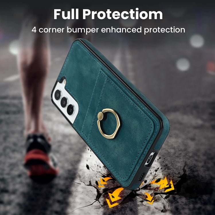 For Samsung Galaxy S22+ 5G Vintage Patch Leather Phone Case with Ring Holder