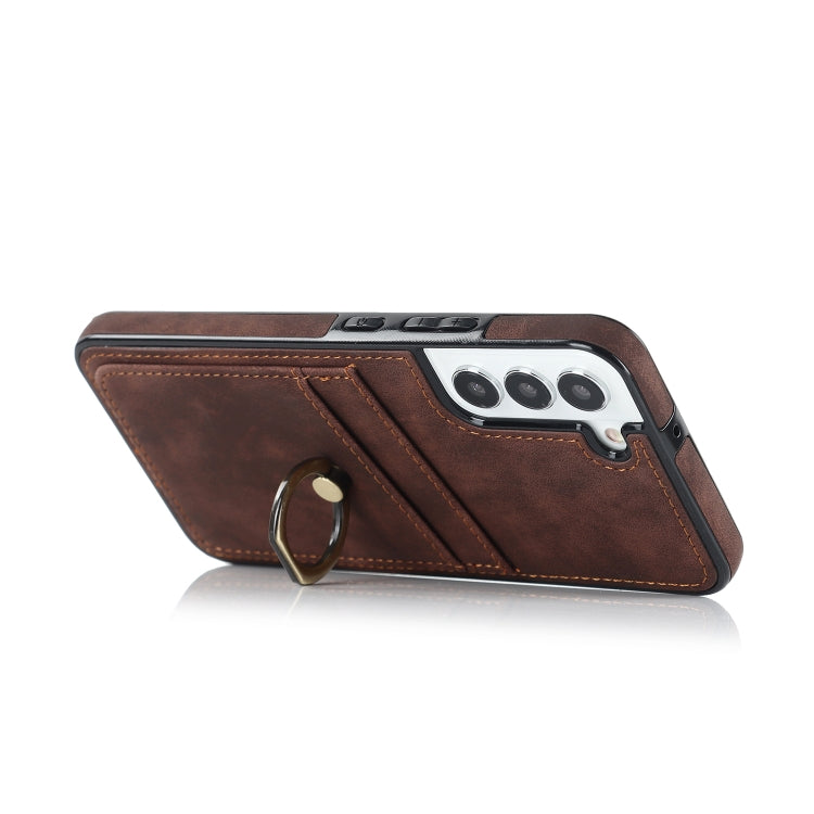 For Samsung Galaxy S22+ 5G Vintage Patch Leather Phone Case with Ring Holder