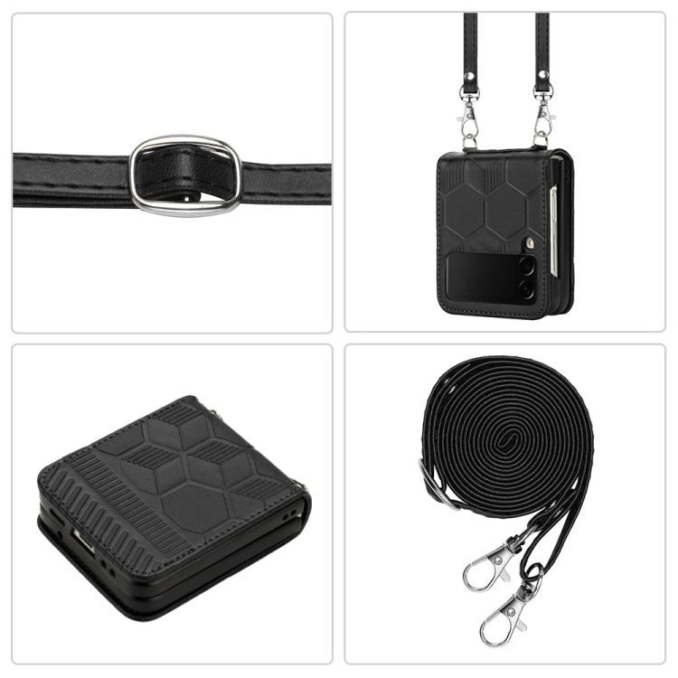 For Samsung Galaxy Z Flip3 5G Crossbody Football Texture Leather Phone Case
