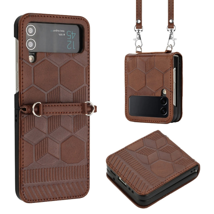 For Samsung Galaxy Z Flip3 5G Crossbody Football Texture Leather Phone Case