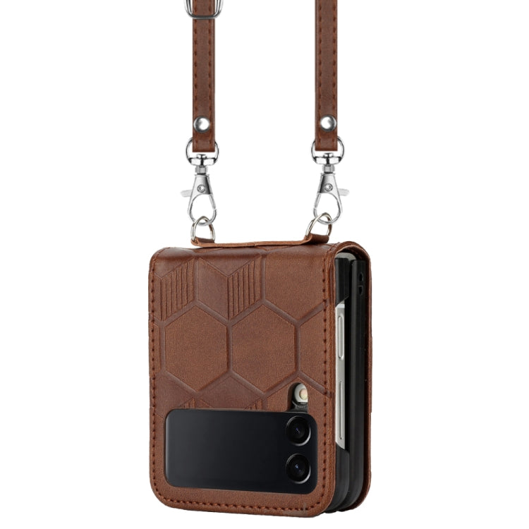For Samsung Galaxy Z Flip3 5G Crossbody Football Texture Leather Phone Case