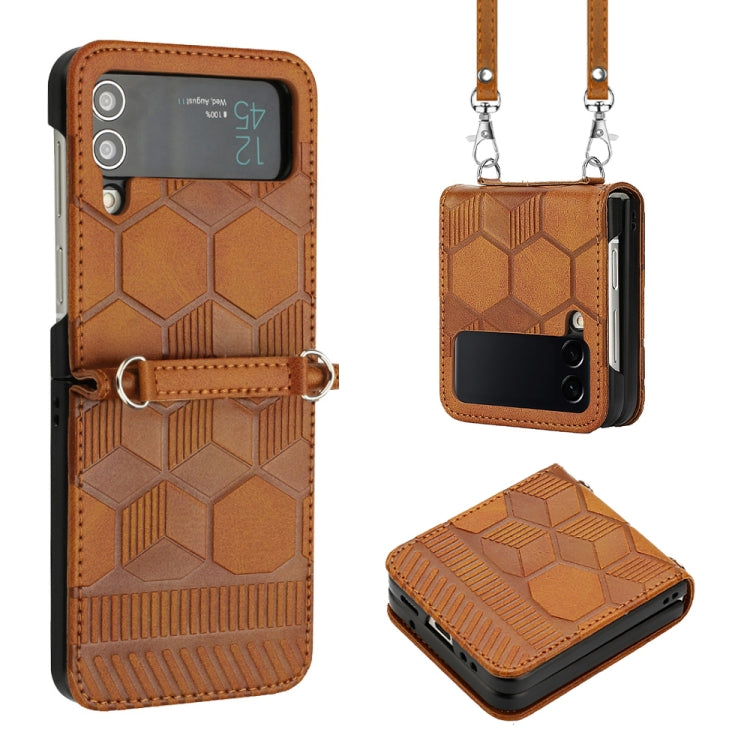 For Samsung Galaxy Z Flip3 5G Crossbody Football Texture Leather Phone Case