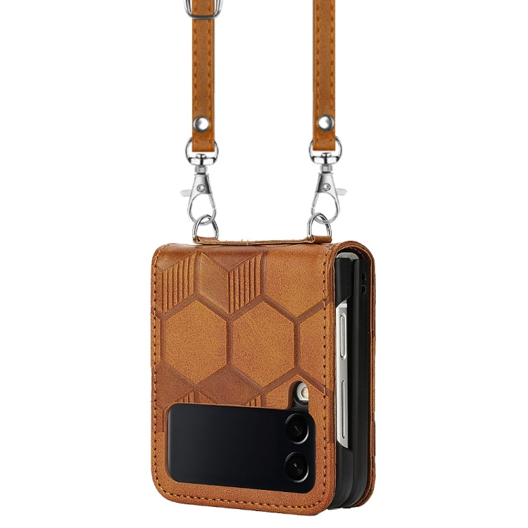 For Samsung Galaxy Z Flip3 5G Crossbody Football Texture Leather Phone Case