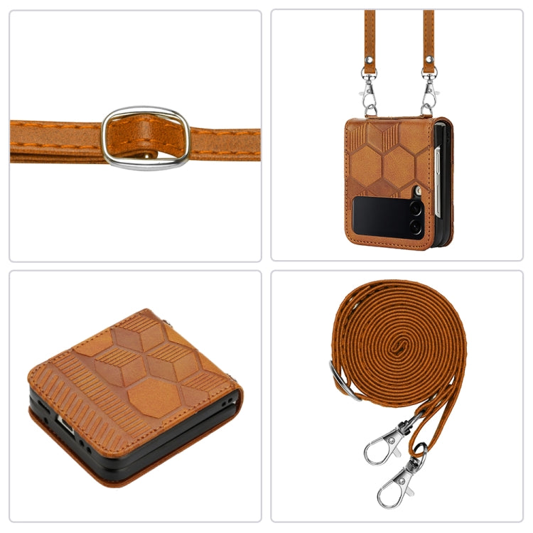 For Samsung Galaxy Z Flip3 5G Crossbody Football Texture Leather Phone Case