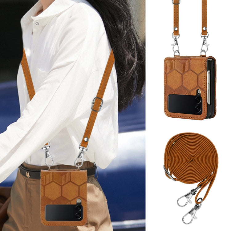 For Samsung Galaxy Z Flip3 5G Crossbody Football Texture Leather Phone Case