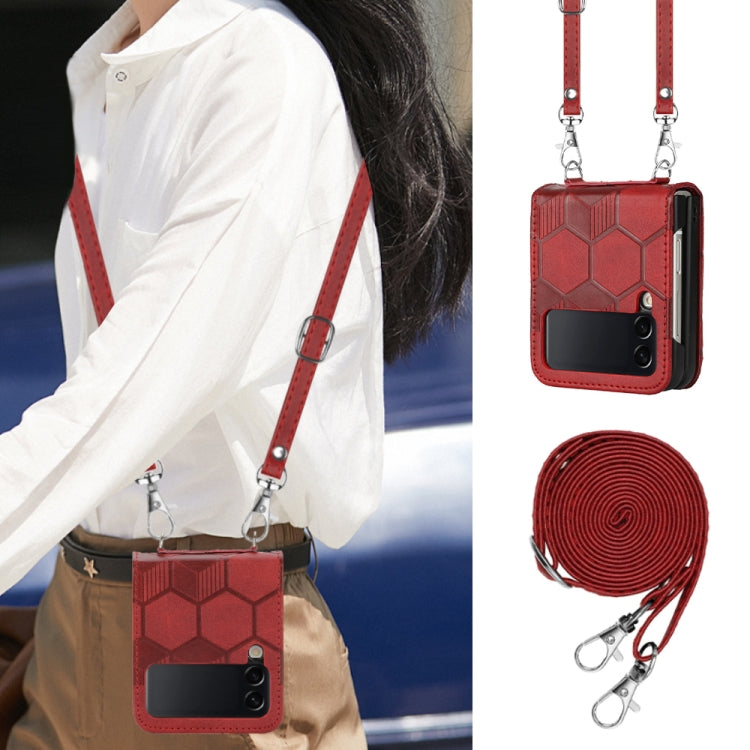 For Samsung Galaxy Z Flip3 5G Crossbody Football Texture Leather Phone Case