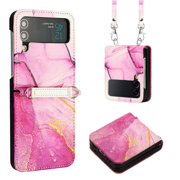 For Samsung Galaxy Z Flip4 Crossbody Marble Pattern Leather Phone Case